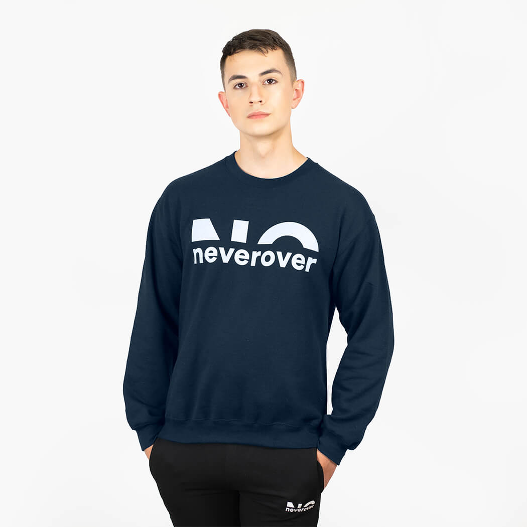 Neverover Graphic Sweatshirt, Men’s Essential Long Sleeve Crewneck Fleece Sweatshirt - Navy