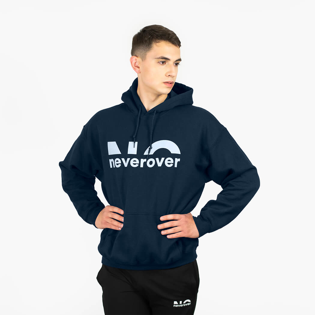 Neverover Graphic Hoodie, Men’s Cotton Heavyweight Pullover Hoodie Sweatshirt, Essential Hooded Fleece Sweatshirt for Men - Navy