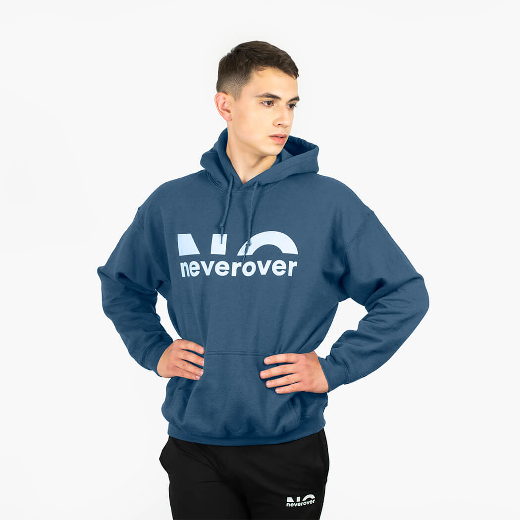 Neverover Graphic Hoodie, Men’s Cotton Heavyweight Pullover Hoodie Sweatshirt, Essential Hooded Fleece Sweatshirt for Men - Blue
