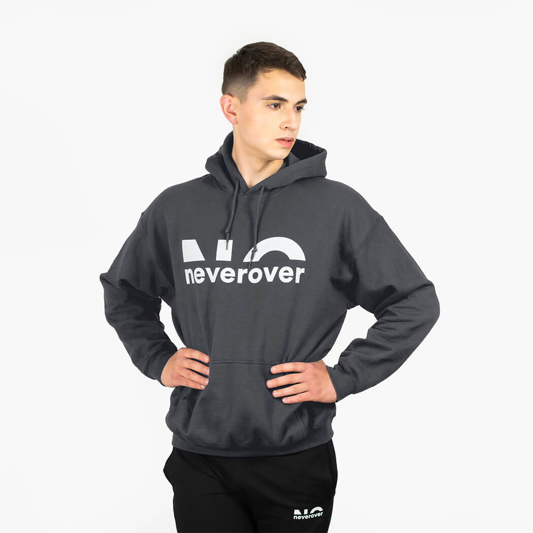 Neverover Graphic Hoodie, Men’s Cotton Heavyweight Pullover Hoodie Sweatshirt, Essential Hooded Fleece Sweatshirt for Men - Grey