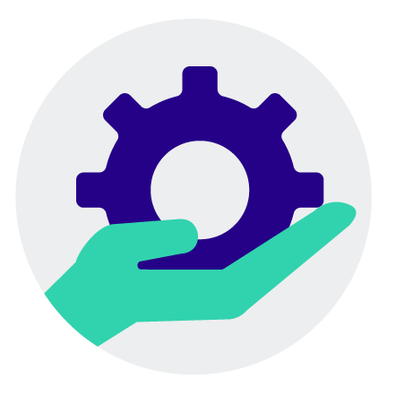 Hand holding gear icon depicting services