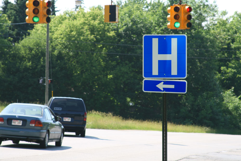 Hospital Sign in the Rural Roadways