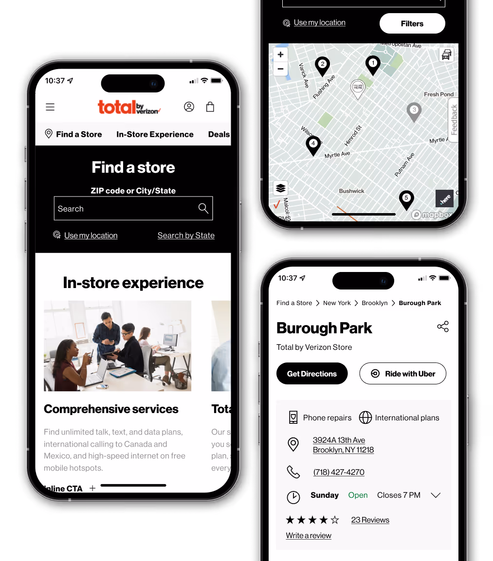 Preview of Total by Verizon's new store-finder website.