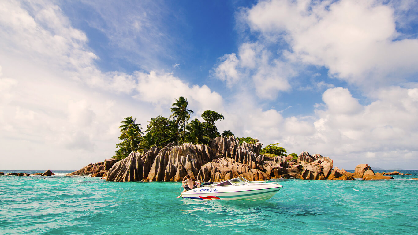 Foto de uma ilha em Seychelles.