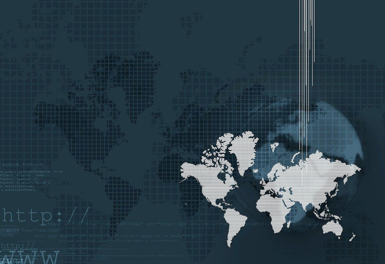 Imagem ilustrativa de um mapa-múndi em um fundo tecnologico