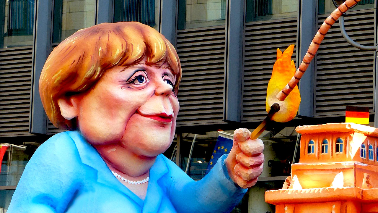 Imagem de uma boneca representando a ex-primeira-ministra da Alemanha Angela Merkel