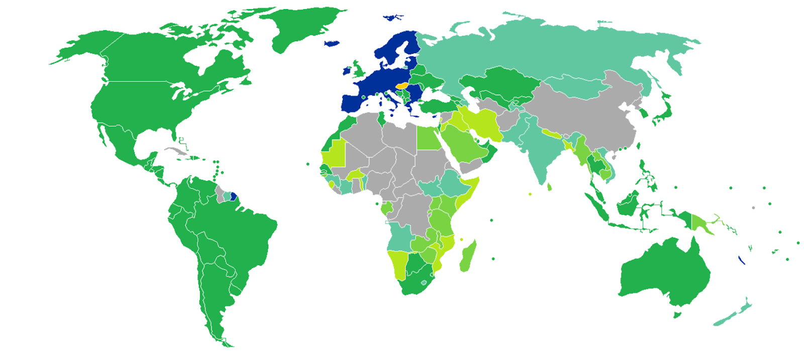 Imagem do mapa de países que cidadãos húngaros possuem acesso sem visto