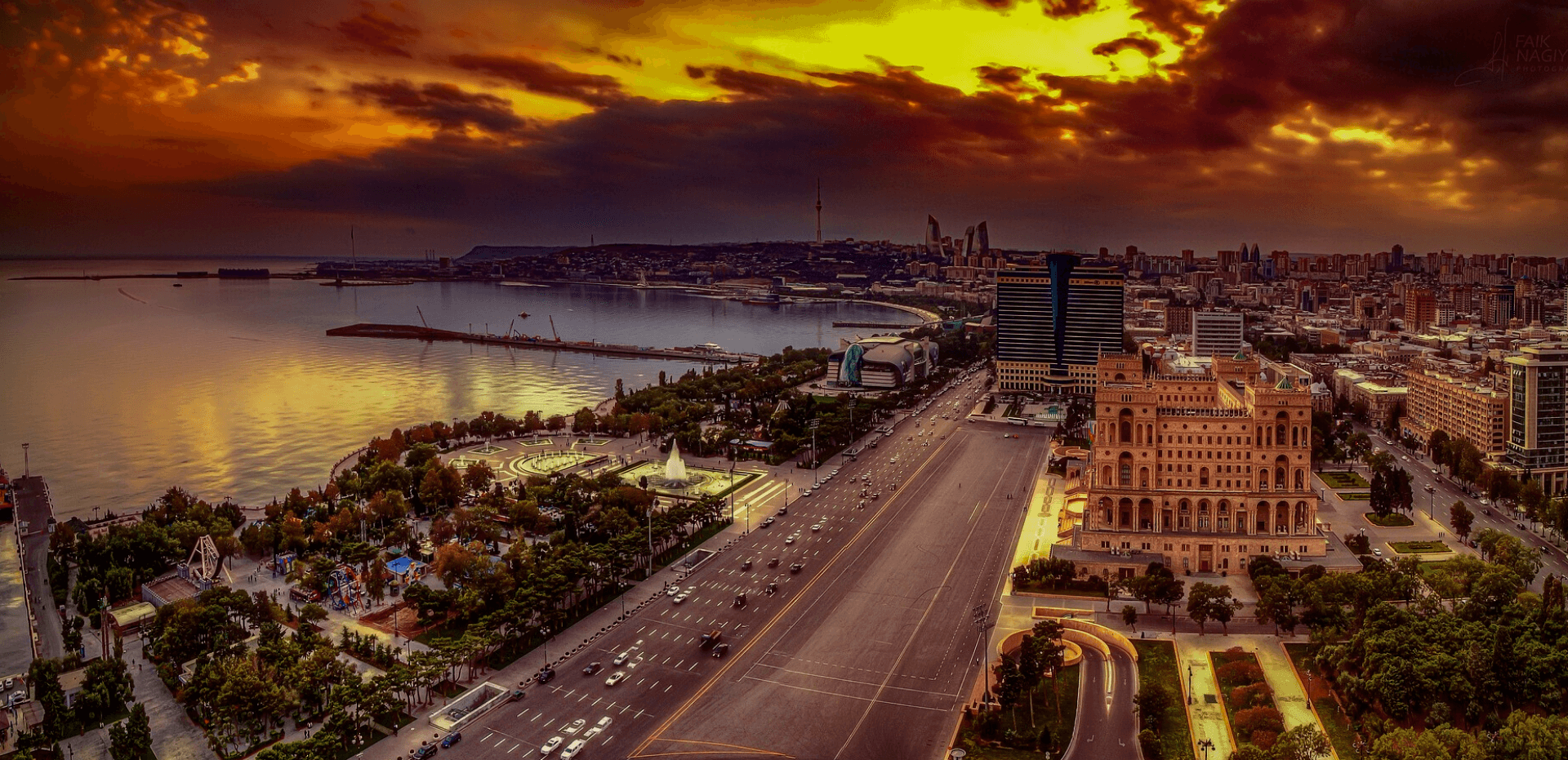 Vista aérea de Baku, capital do Azerbaijão