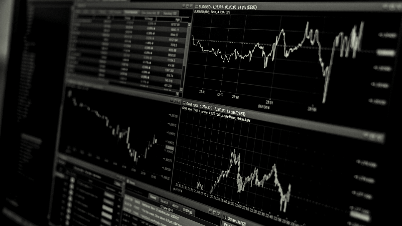 Home Broker no computador aberto com gráficos para análise técnica de investimentos