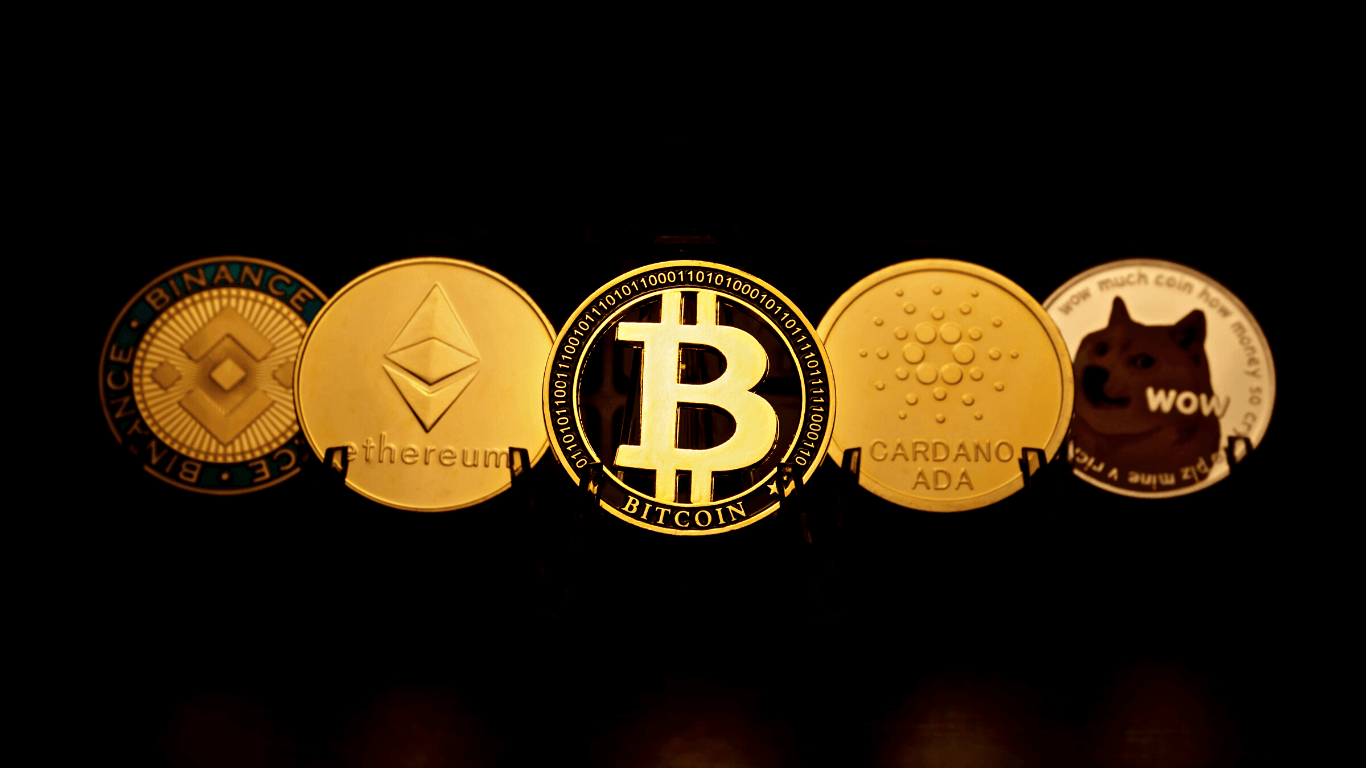 várias moedas de criptomoedas bnb, ethereum, bitcoin, cardano, dogecoin