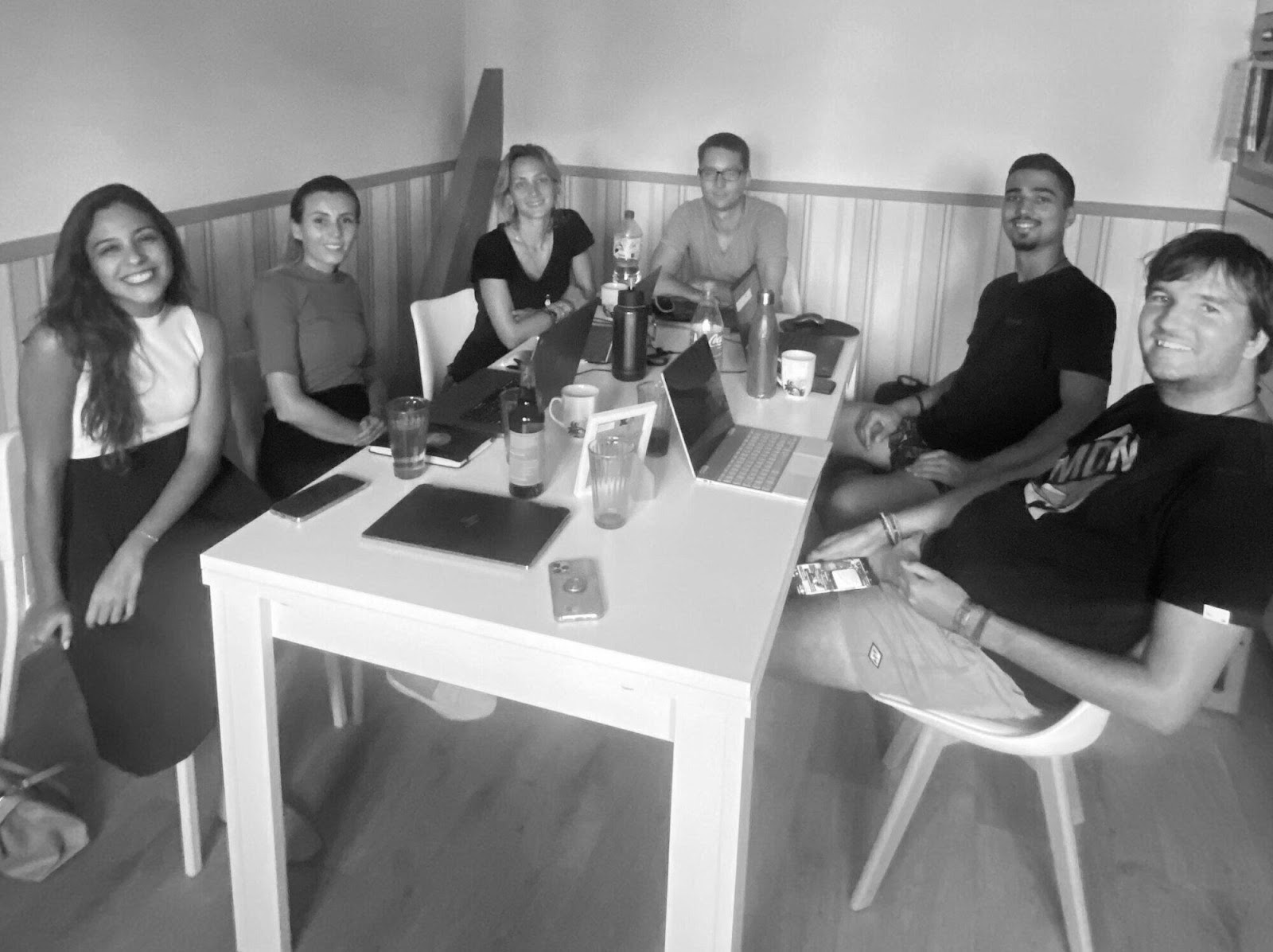 2022 – Workation im Harz – unteres Bild v. links n. rechts: Juliana (Content), Caroline (Marketing, Organisation), Xenia (Marketing von Denationalize.me), Daniel (US LLC Gründung & Beratung), Francisco (portugiesisches Team, Settee), Christoph (Beratung und Meister der Steueroptimierung)