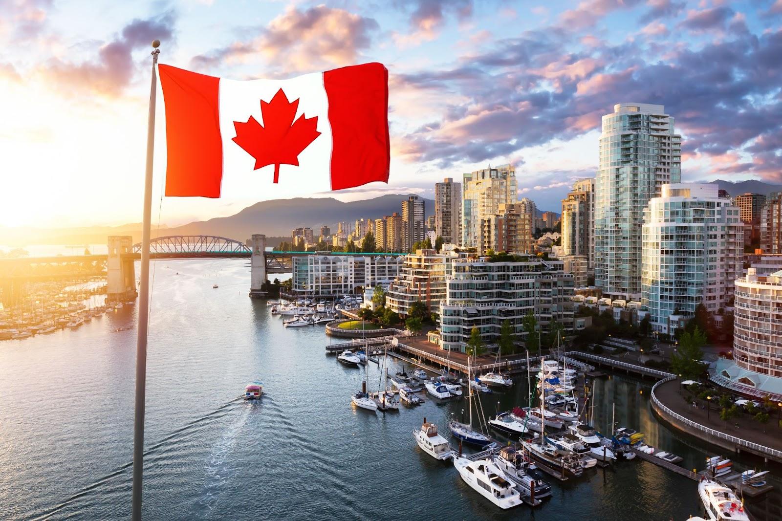 Bandeira e cidade canadense
