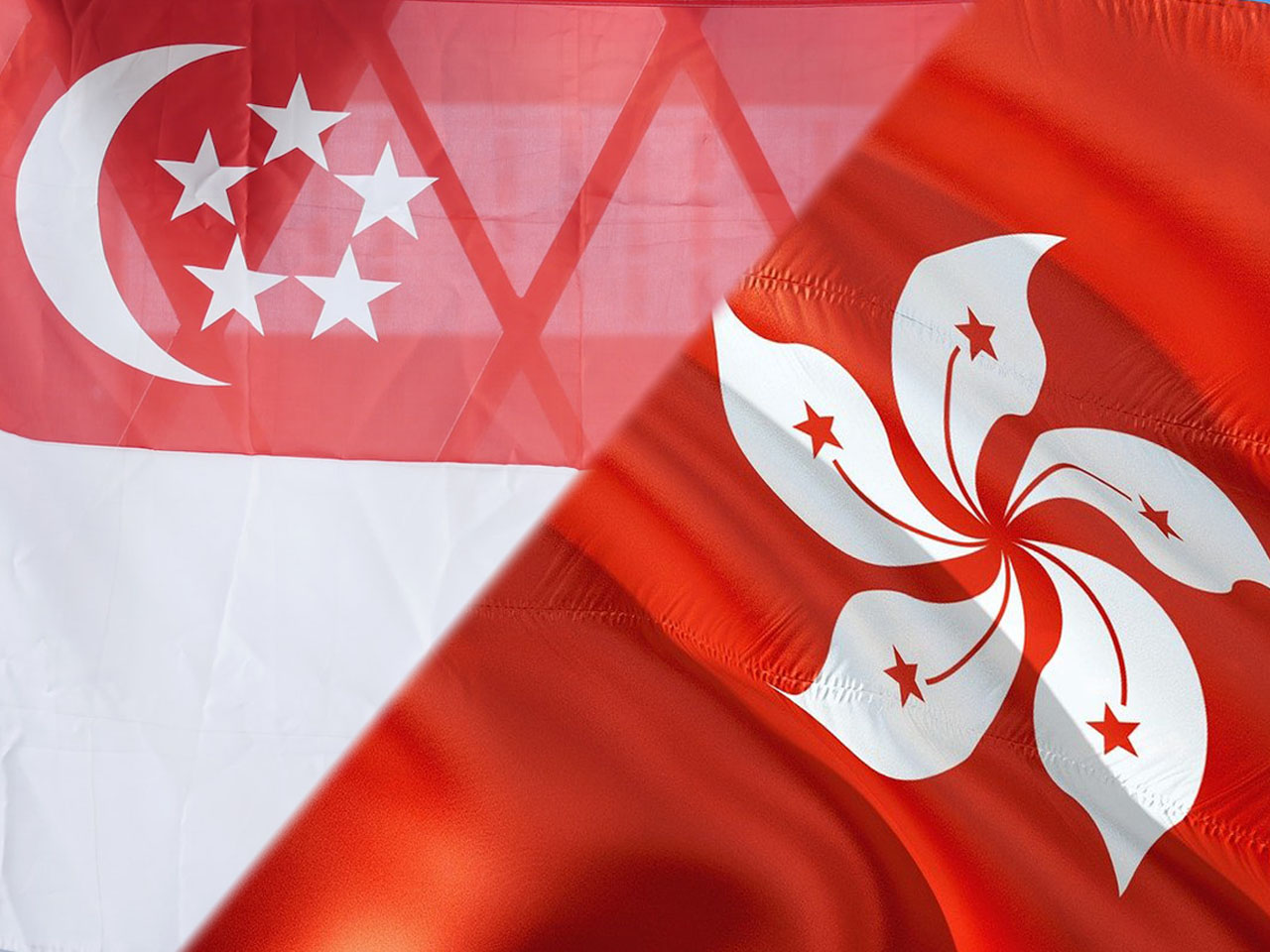 Bandeiras de Singapura e Hong Kong