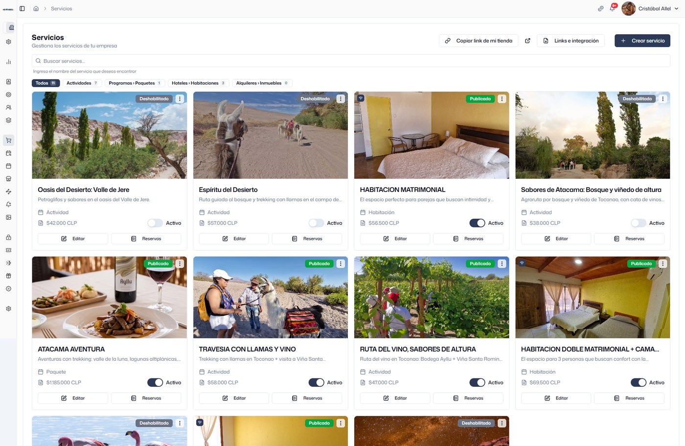 Servicios y experiencias en HeyAndes