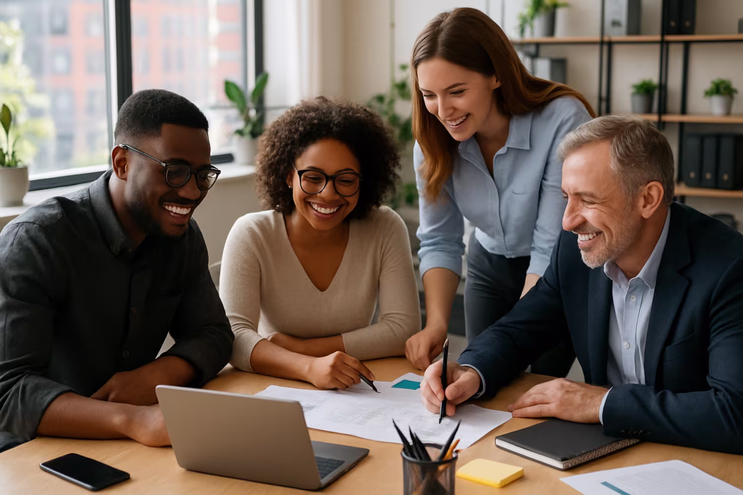 Diverse team discussing Microsoft power automate status