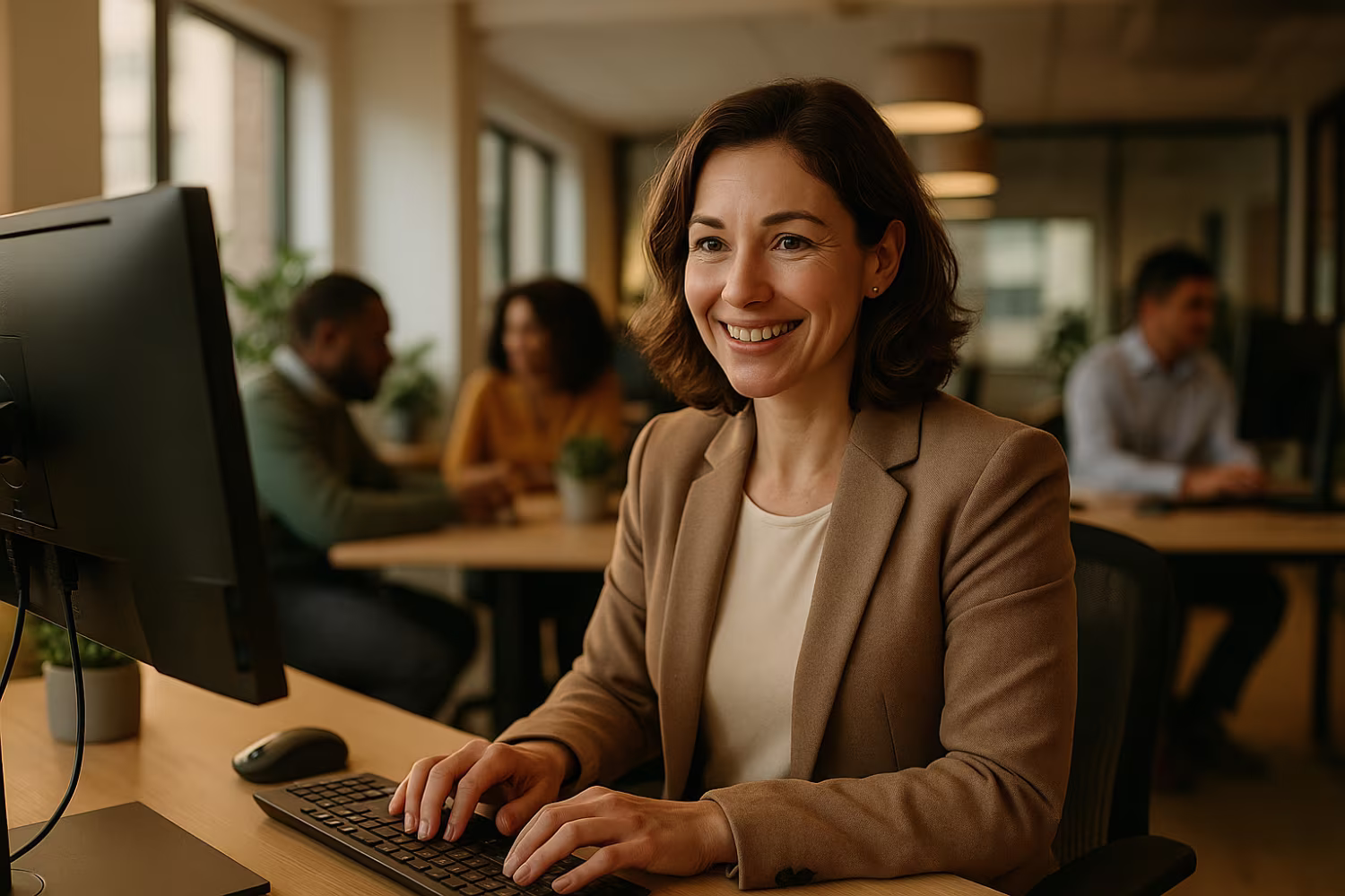 Businesswoman using computerized business services