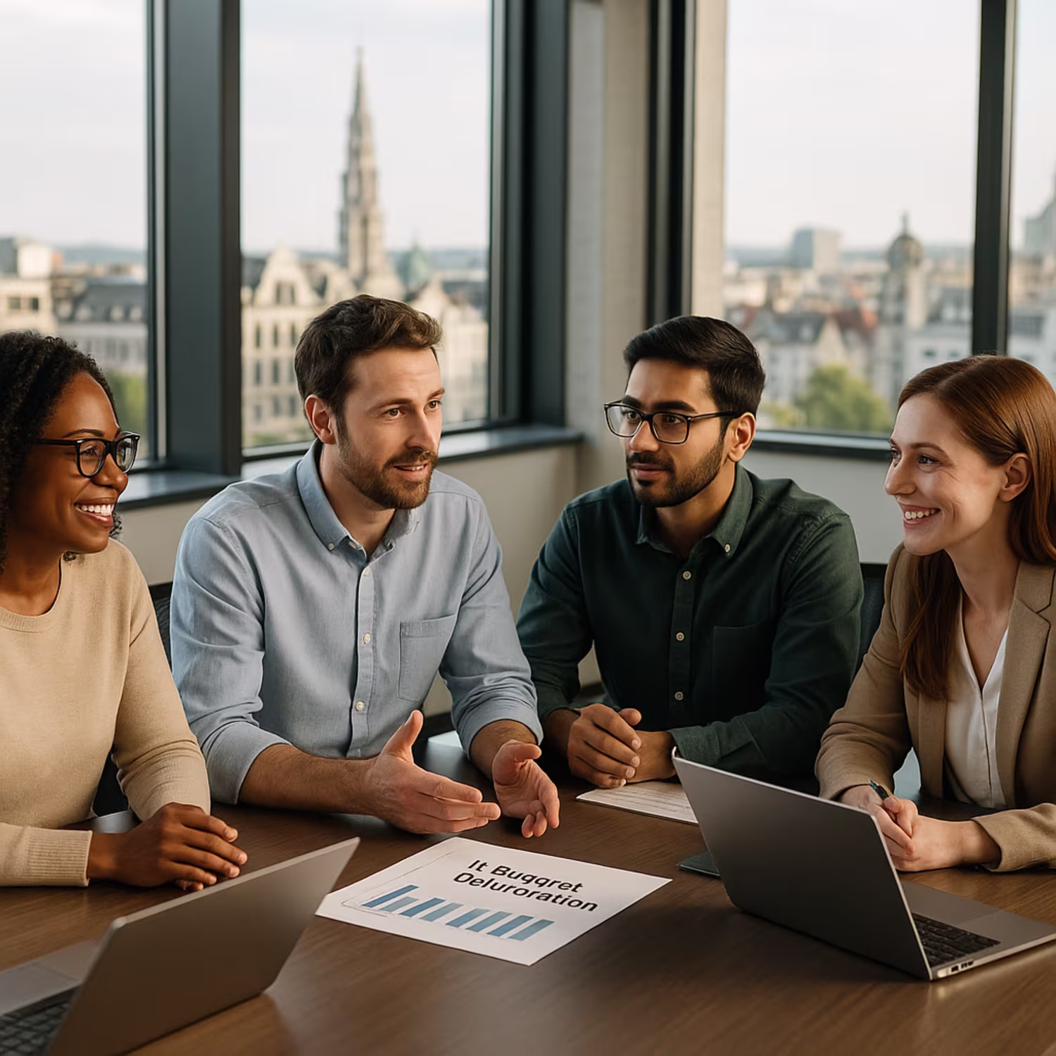 Diverse IT team discussing budget optimization