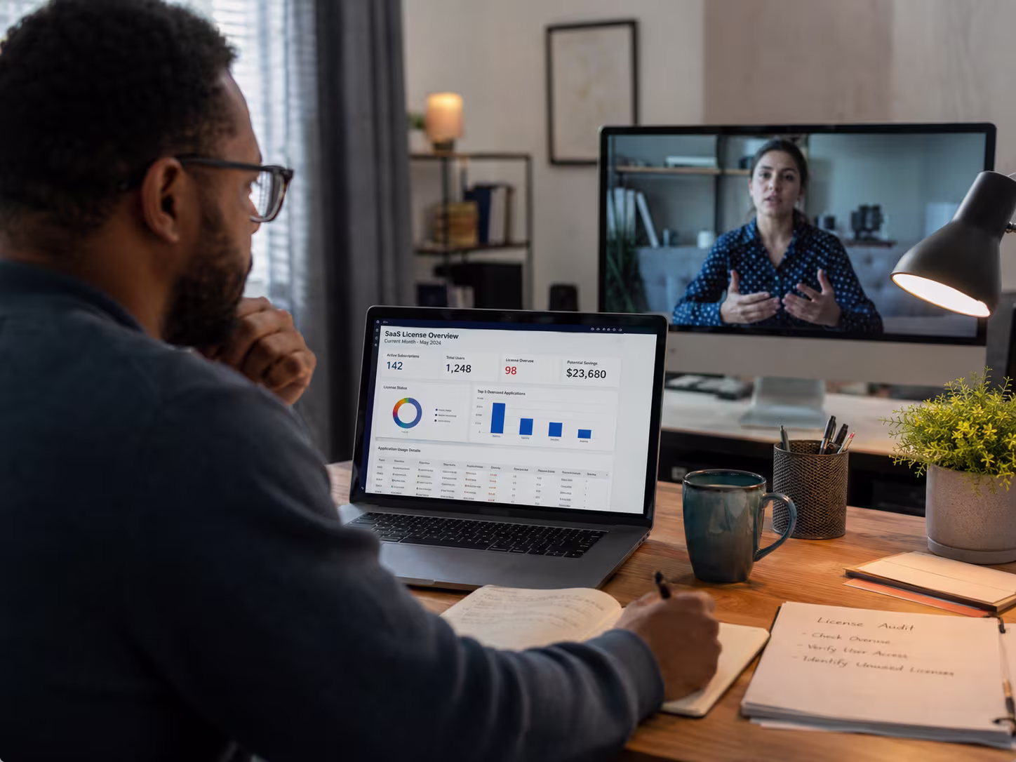 Diverse professionals analyzing IT cost analysis graph