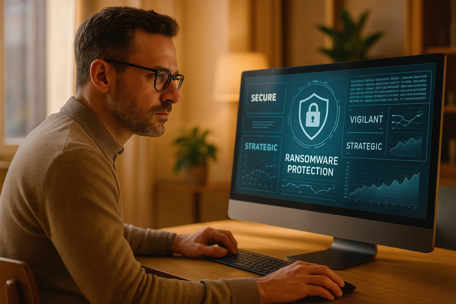 Cybersecurity expert analyzing ransomware protection