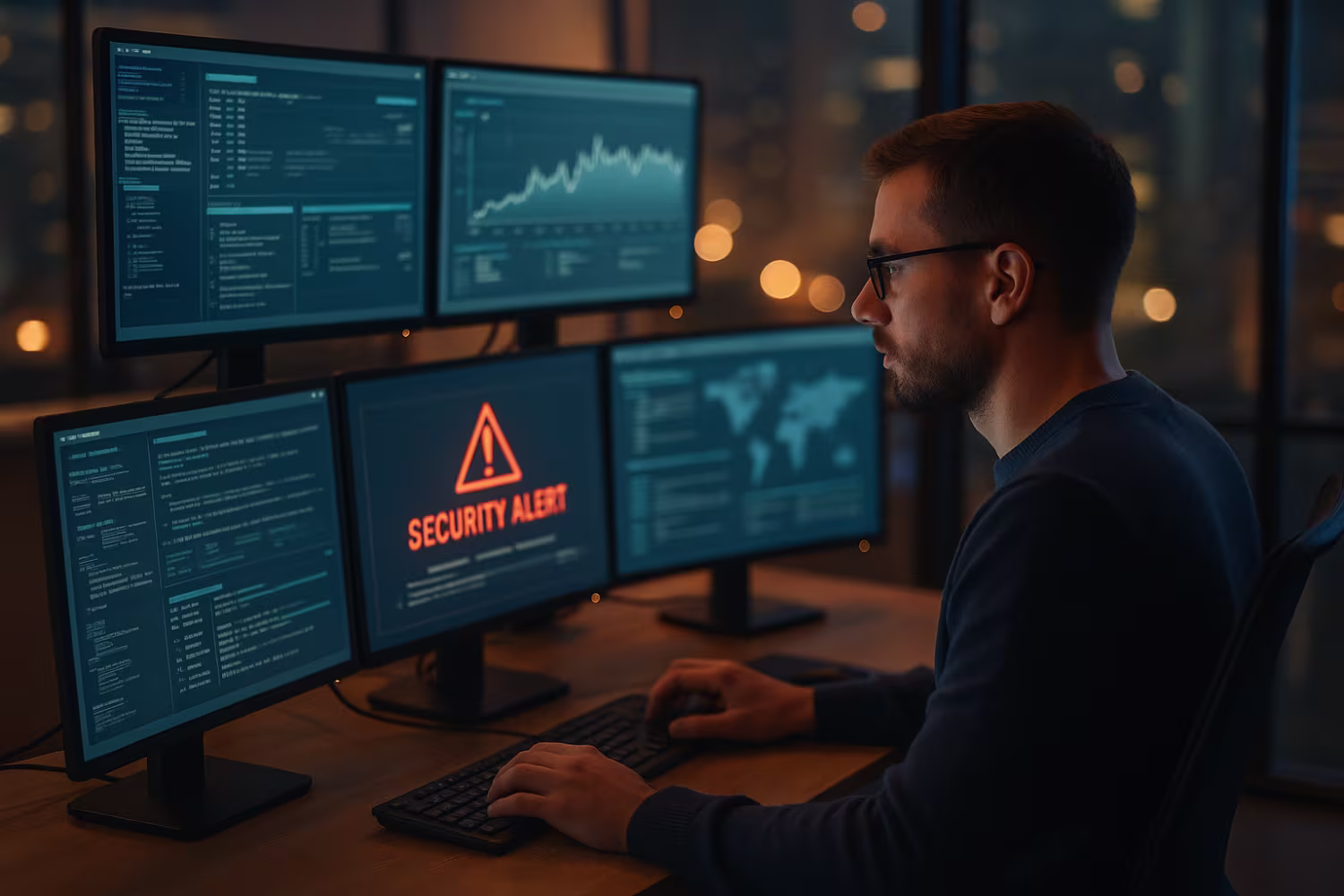 IT professional monitoring ransomware protection