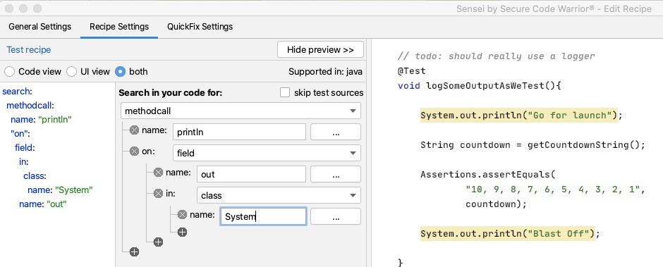 Rezepteinstellungen Methodcall name system