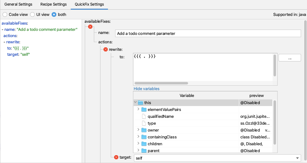 QuickFix Settings