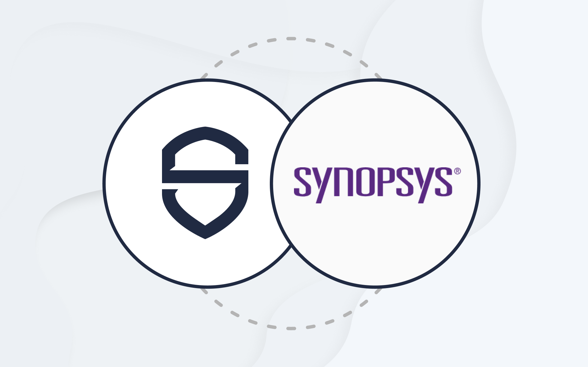 Two overlapping circles: left has a shield emblem, right has purple Synopsys text logo.