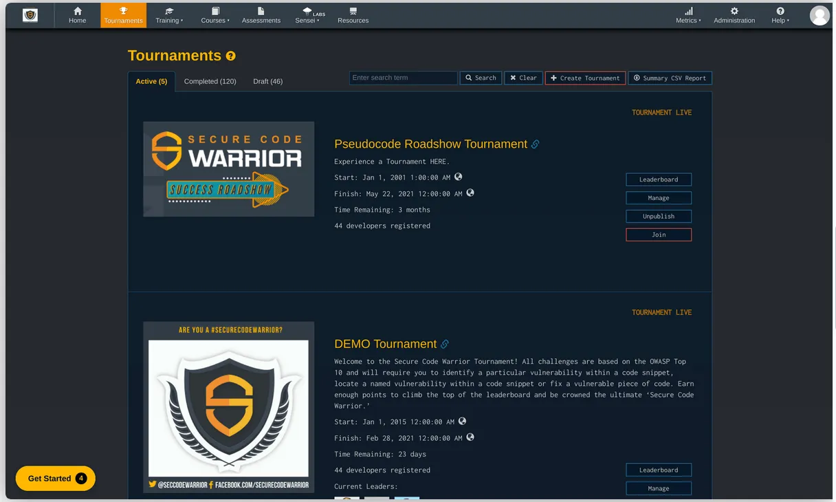Identifying security champions Tournaments