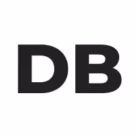 DB initials in bold black letters on a white background.