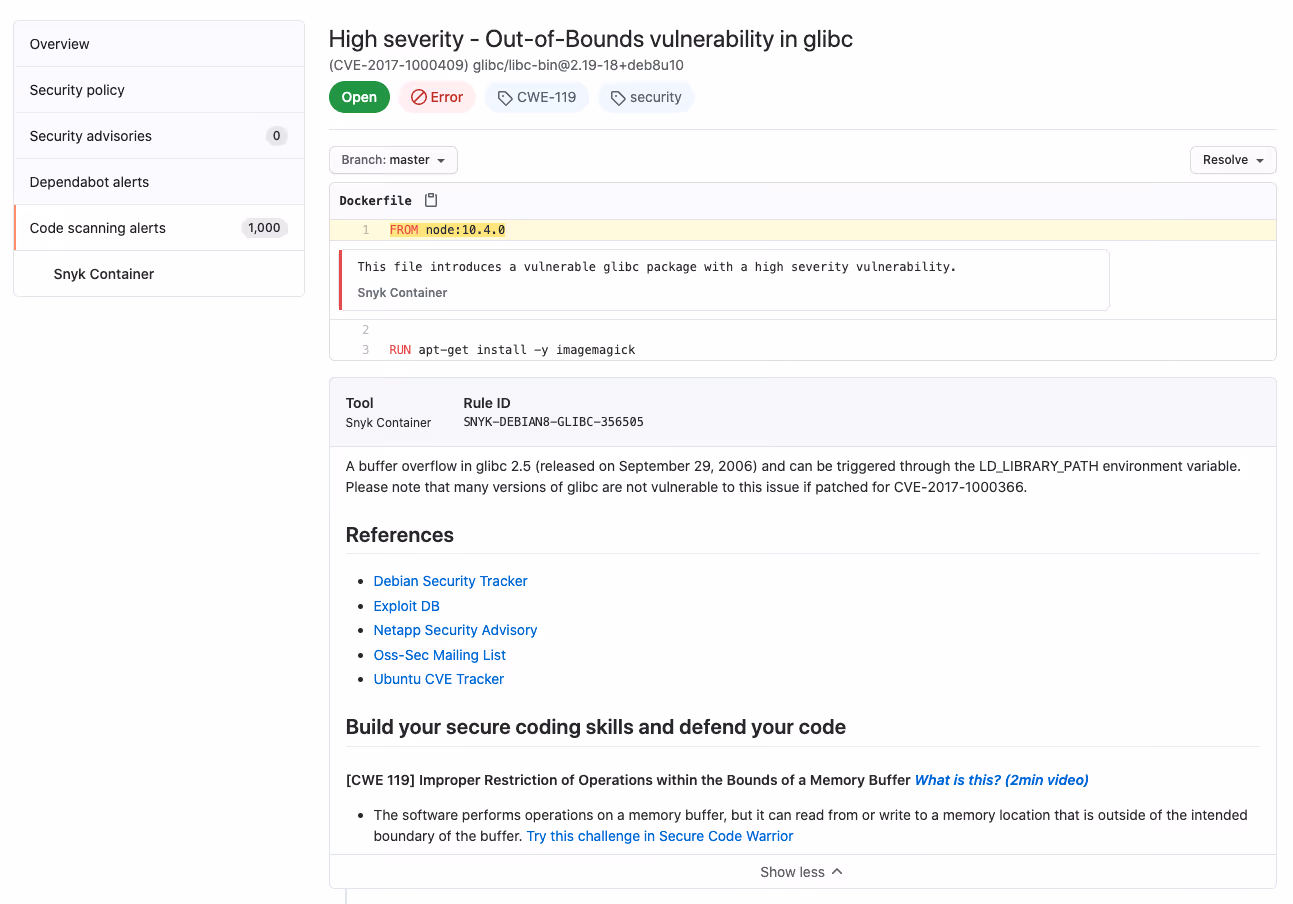 GitHub code scanner