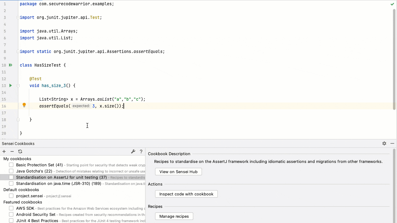 Video of how to set AssertJ has size rule