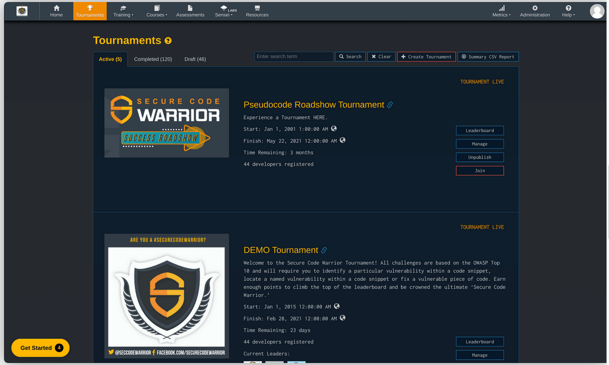 Identifying security champions Tournaments