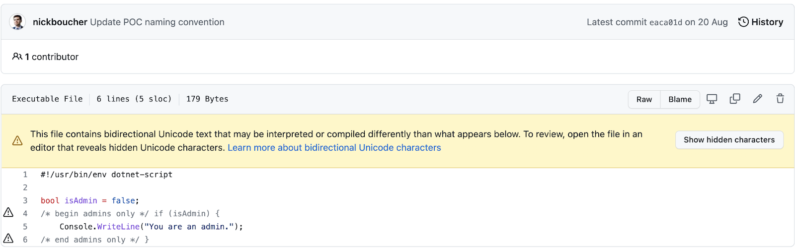 Bidirectional Unicode Characters