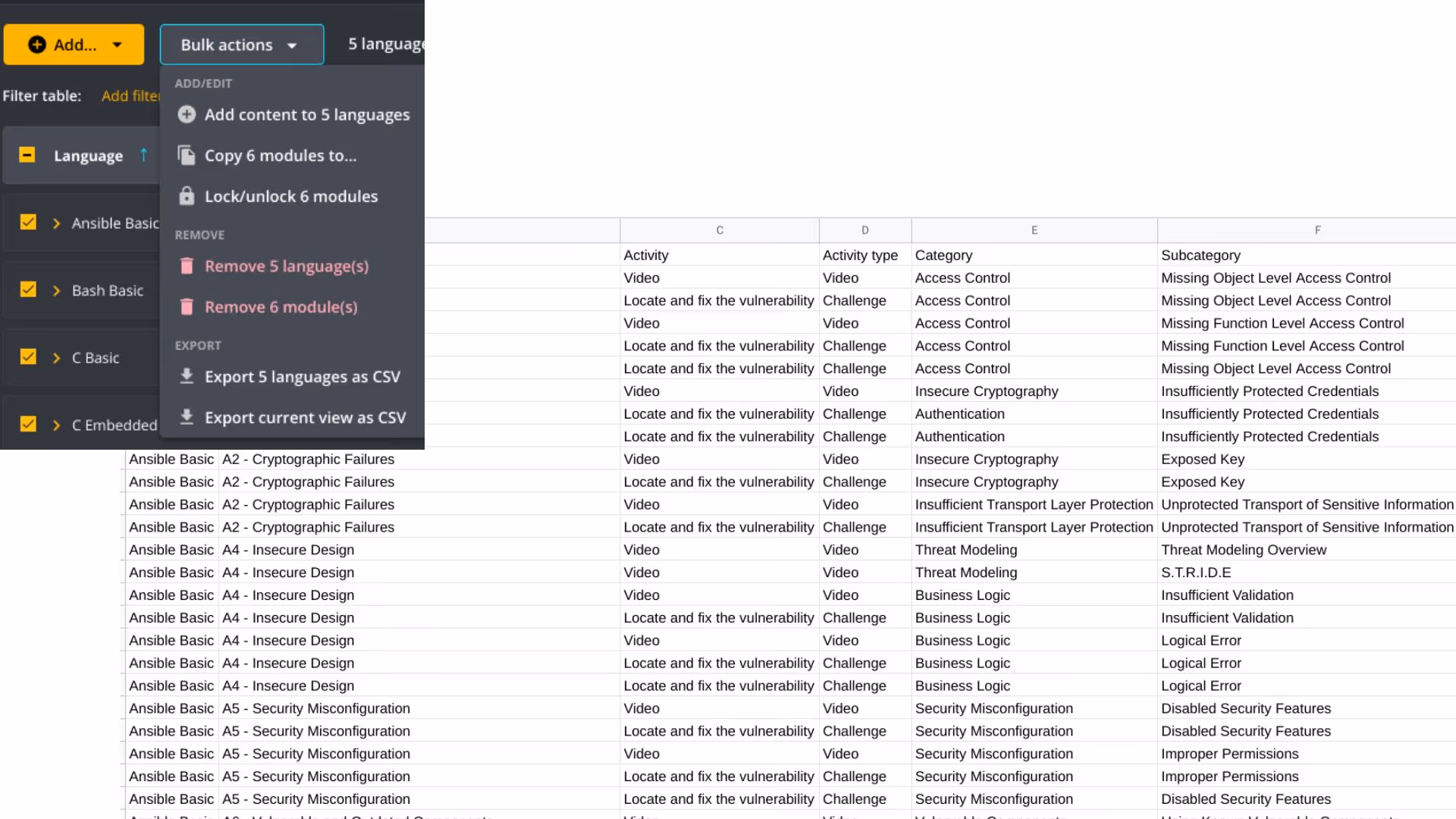 Table data is portable with CSV export