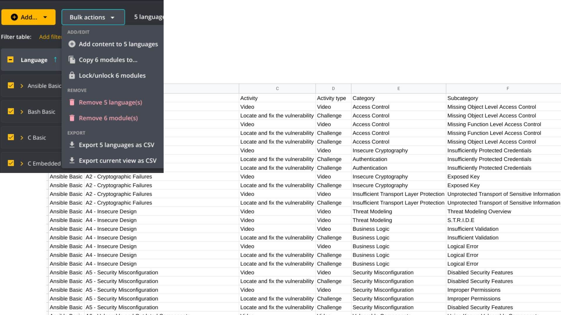Table data is portable with CSV export