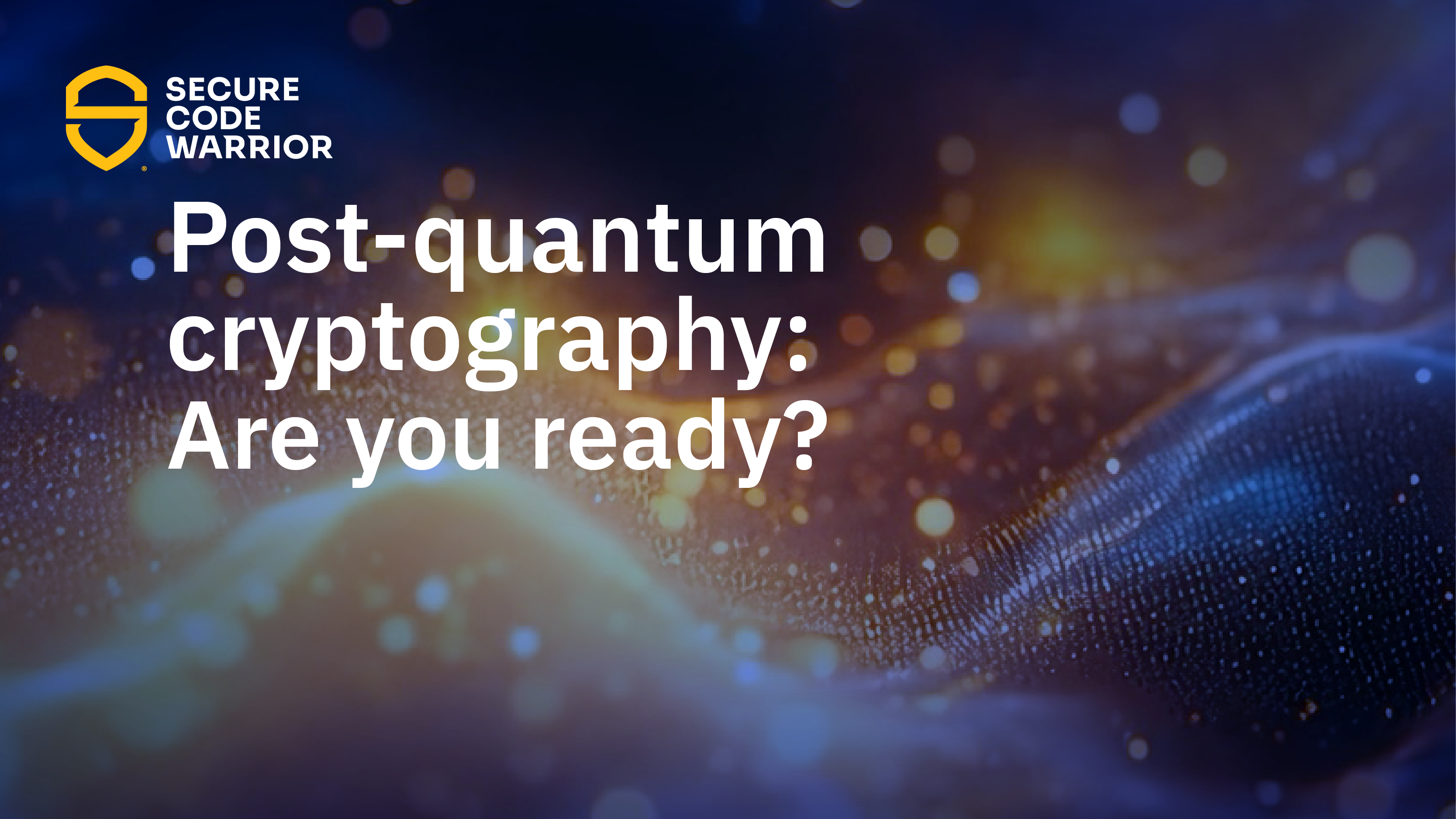 Secure Code Warrior blog thumbnail titled 'Post-quantum cryptography: Are you ready?' set against an abstract background of glowing, digital-wave particles.
