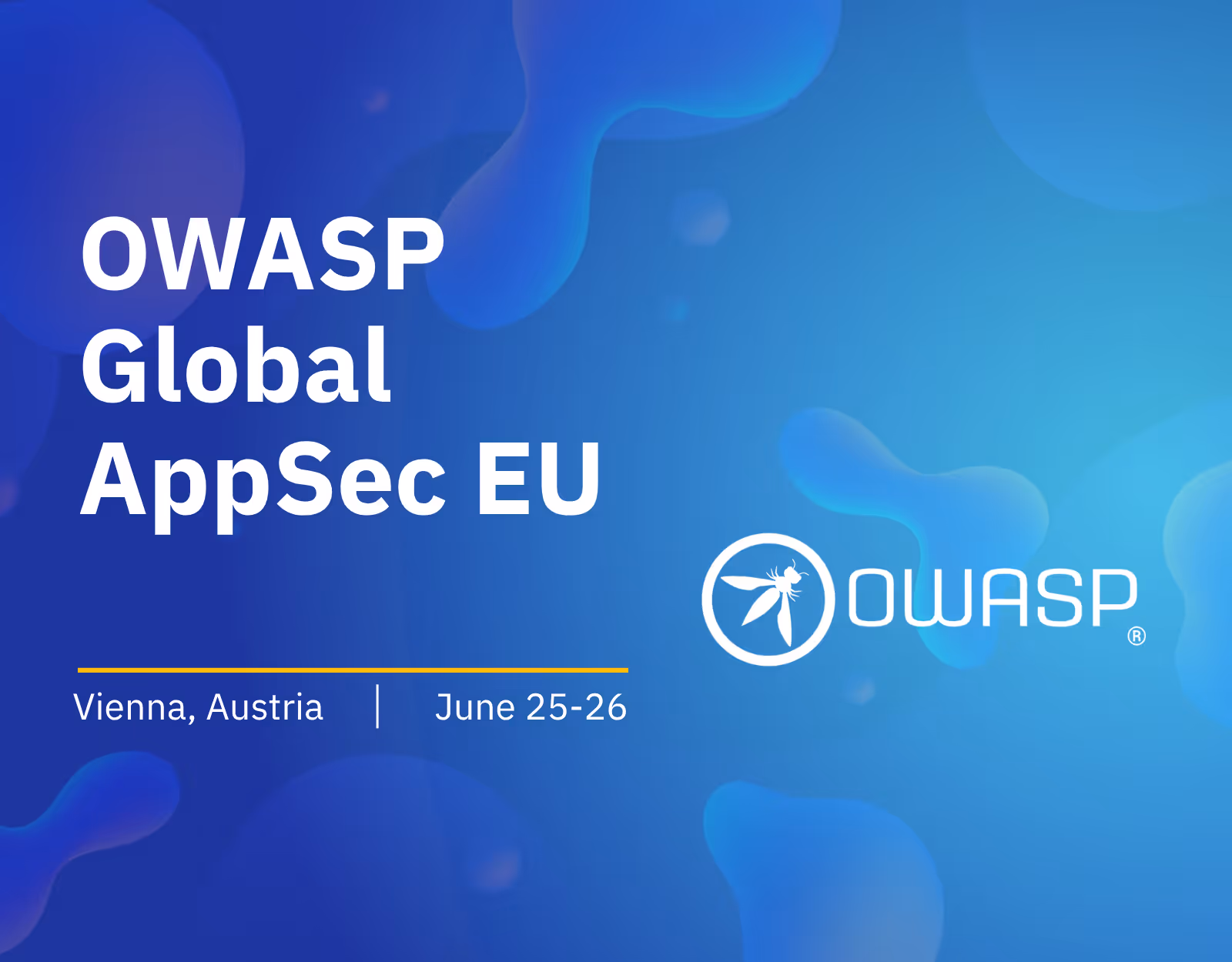 A scenic view of Hallstatt, Austria, featuring a church steeple and traditional Alpine houses along a lakefront, overlaid with the text "OWASP Global AppSec EU" and a location pin marking "Vienna, Austria."