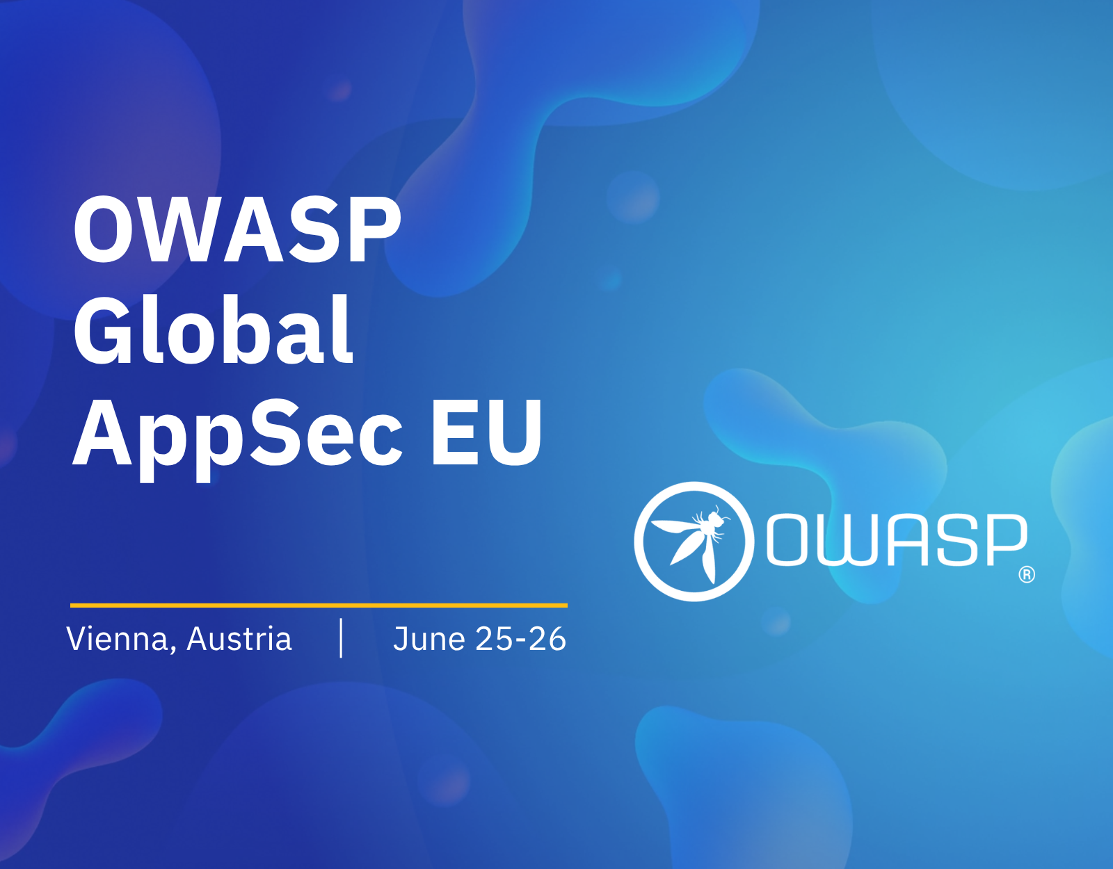 A scenic view of Hallstatt, Austria, featuring a church steeple and traditional Alpine houses along a lakefront, overlaid with the text "OWASP Global AppSec EU" and a location pin marking "Vienna, Austria."