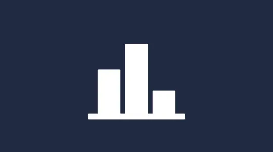 White bar chart icon with three vertical bars of varying heights on a dark background.