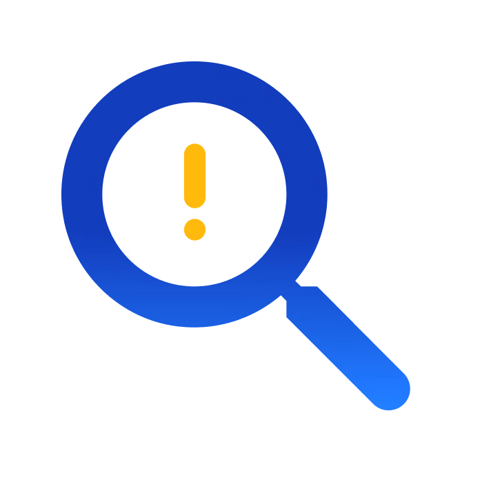 Magnifying glass with exclamation point icon