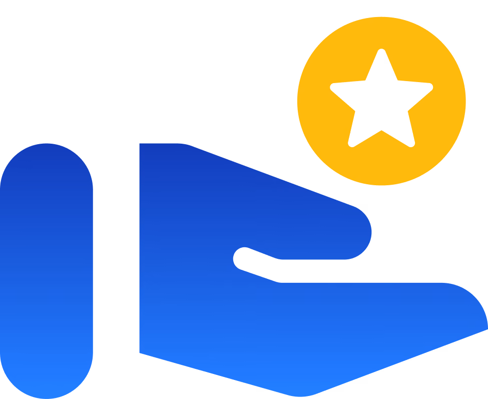 Hand presenting a gold star award icon, representing developer recognition through program branding