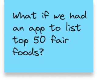 A sticky note that says what if we had an app to list top 50 fair foods?
