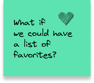 A sticky note that reads what if we could have a list of favorites?