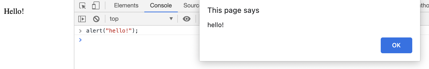 JavaScript Alert: "Hello!"