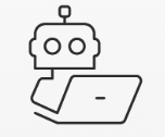 Ikona robota pracującego przy laptopie.