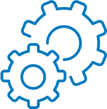 Blue icon of two gears.