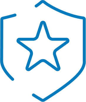 Blueicon of a star centered inside the outline of a shield.