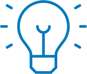 Blue icon of a light bulb with short radiating lines around the top, representing light.