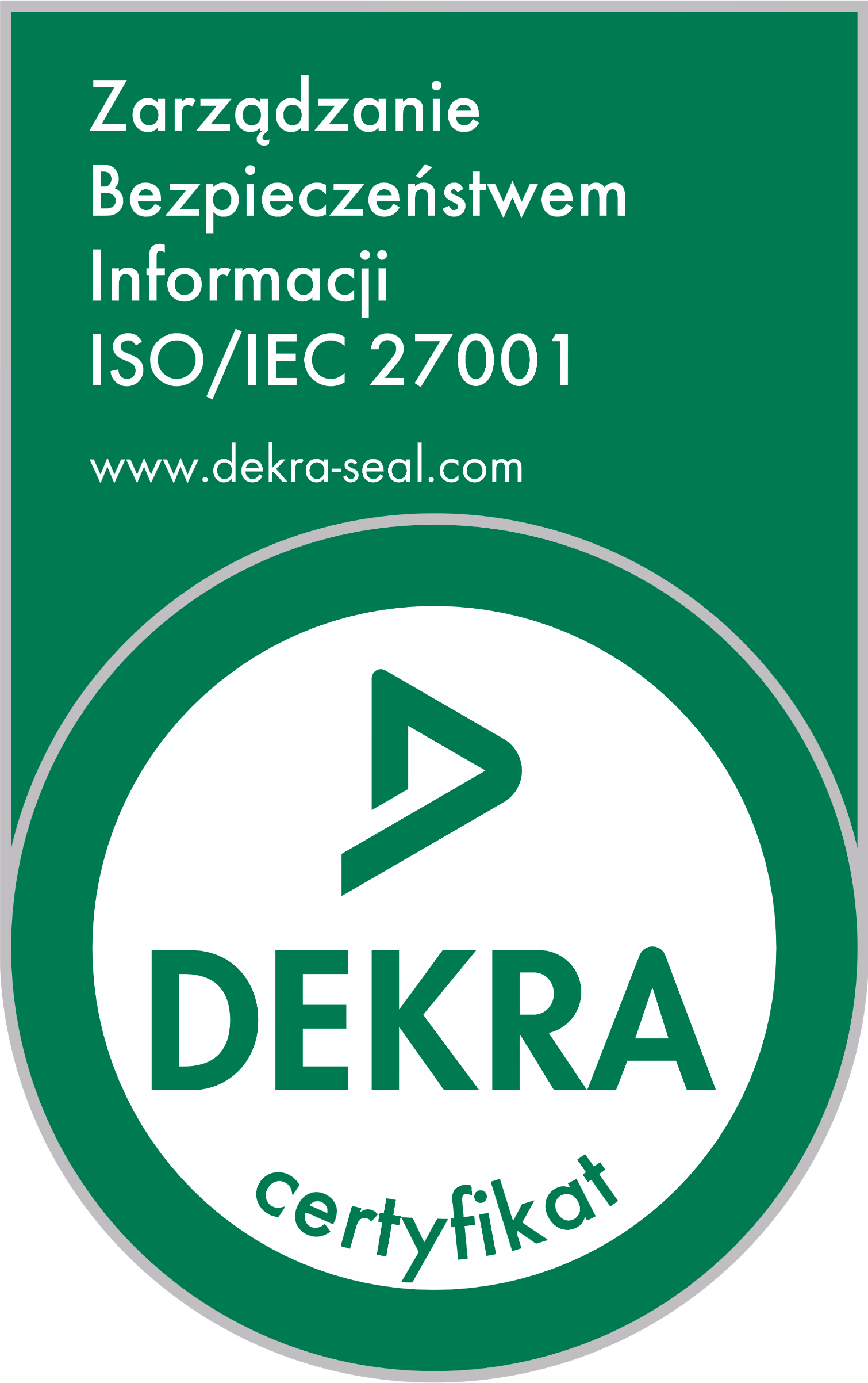 Znak certyfikacji DEKRA dla normy ISO/IEC 27001