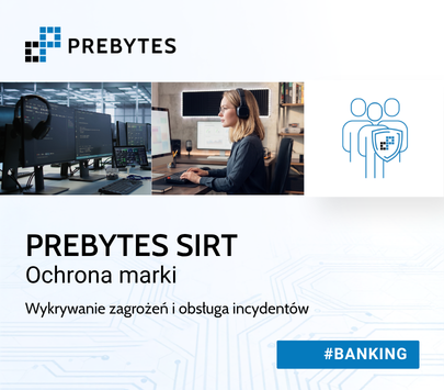 Grafika okładkowa case study dotyczącego usługi PREBYTES SIRT dla sektora bankowego.